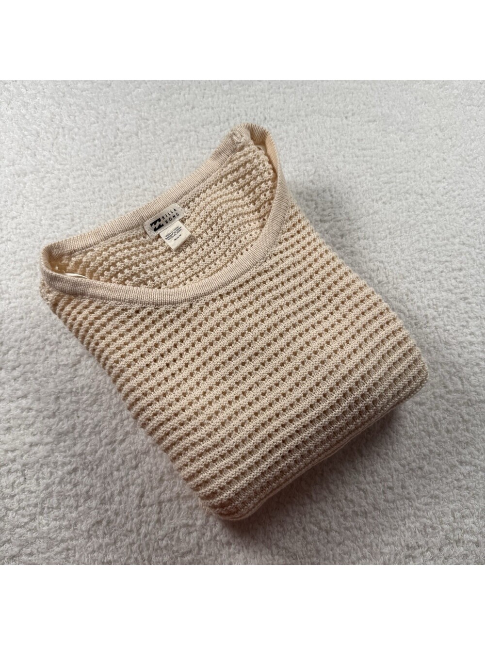 Billabong Daybreak Sweater Women’s M Cream Crochet Open Knit Cotton NWT Boho